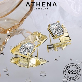 ATHENA JEWELRY โกลด์ เกาหลี ต่างหู แท้ 925 ผู้หญิง ตุ้มหู สี่เหลี่ยม ไดมอนด์ แฟชั่น เครื่องประดับ ห่วง ต้นฉบับ เงิน Silver มอยส์ซาไนท์ หนีบ เครื่องประดับ E236