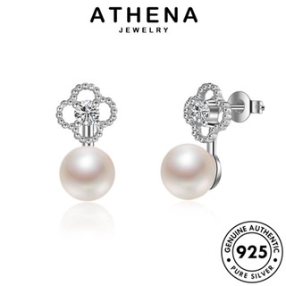 ATHENA JEWELRY แฟชั่น ต่างหู ต้นฉบับ โคลเวอร์สี่ใบ เกาหลี เครื่องประดับ หนีบ ตุ้มหู ไข่มุก เครื่องประดับ 925 แท้ เงิน Silver ห่วง ผู้หญิง E256