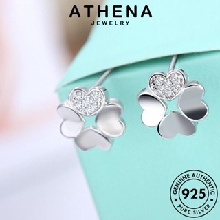 ATHENA JEWELRY หนีบ มอยส์ซาไนท์ไดมอนด์ ตุ้มหู ห่วง ต่างหู เครื่องประดับ ผู้หญิง โคลเวอร์สี่ใบ 925 เครื่องประดับ ต้นฉบับ แฟชั่น แท้ Silver เกาหลี เงิน E257