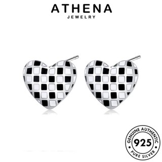 ATHENA JEWELRY ตุ้มหู ห่วง เกาหลี ต่างหู เครื่องประดับ 925 หัวใจกระดานหมากรุก เครื่องประดับ เงิน หนีบ แท้ ผู้หญิง Silver แฟชั่น ต้นฉบับ E191