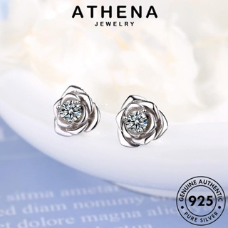 ATHENA JEWELRY ต้นฉบับ หนีบ Silver ต่างหู ตุ้มหู แฟชั่น เครื่องประดับ เกาหลี 925 เครื่องประดับ ดอกกุหลาบ เงิน ห่วง แท้ ผู้หญิง มอยส์ซาไนท์ไดมอนด์ E276