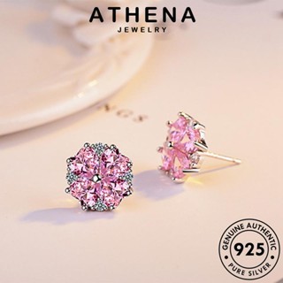 ATHENA JEWELRY ดอกซากุระ แท้ คริสตัลเพชรสีชมพู Silver 925 ตุ้มหู เกาหลี หนีบ ต้นฉบับ เครื่องประดับ แฟชั่น ต่างหู ผู้หญิง ห่วง เครื่องประดับ เงิน E302