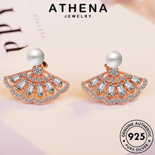 ATHENA JEWELRY หนีบ เงิน ไข่มุกทอง ต่างหู เครื่องประดับ เกาหลี Silver ห่วง 925 รูปพัด เครื่องประดับ ตุ้มหู แฟชั่น ผู้หญิง แท้ ต้นฉบับ E334