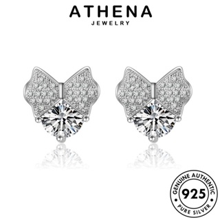 ATHENA JEWELRY 925 เกาหลี ต่างหู ผู้หญิง แท้ ตุ้มหู ห่วง หนีบ เครื่องประดับ มอยส์ซาไนท์ไดมอนด์ ต้นฉบับ เครื่องประดับ เงิน แฟชั่น หูกระต่าย Silver E363