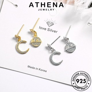 ATHENA JEWELRY Silver เกาหลี เครื่องประดับ ดาวเคราะห์ดวงจันทร์ มอยส์ซาไนท์ ผู้หญิง โกลด์ ต่างหู เครื่องประดับ เงิน 925 หนีบ แท้ ต้นฉบับ ไดมอนด์ ห่วง แฟชั่น ตุ้มหู E407