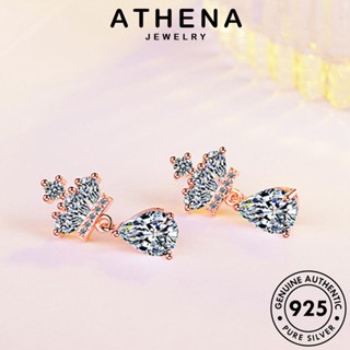 ATHENA JEWELRY Silver ตุ้มหู ต่างหู เครื่องประดับ เครื่องประดับ ผู้หญิง แฟชั่น หนีบ โกลด์ แท้ เกาหลี มอยส์ซาไนท์ 925 ห่วง ต้นฉบับ ไดมอนด์ มงกุฎ เงิน E475