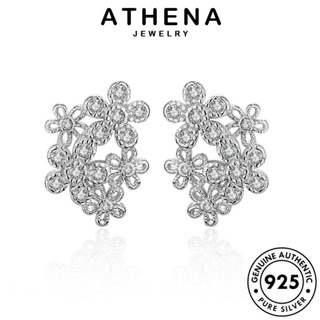 ATHENA JEWELRY มอยส์ซาไนท์ไดมอนด์ 925 ดอกไม้ ห่วง เครื่องประดับ ตุ้มหู เงิน ต่างหู Silver แท้ หนีบ ผู้หญิง แฟชั่น เกาหลี เครื่องประดับ ต้นฉบับ E508