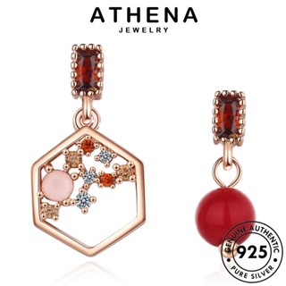 ATHENA JEWELRY ทองอาเกต แฟชั่น ต่างหู 925 เกาหลี ตุ้มหู แท้ เงิน Silver หนีบ ต้นฉบับ ถั่วแดงอสมมาตร ห่วง ผู้หญิง เครื่องประดับ เครื่องประดับ E573