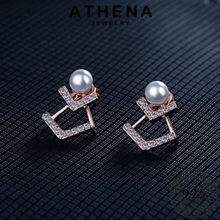 ATHENA JEWELRY เครื่องประดับ ต่างหู แท้ รูปร่างตัววี ห่วง หนีบ Silver ผู้หญิง ไข่มุกทอง เงิน แฟชั่น 925 เครื่องประดับ ต้นฉบับ เกาหลี ตุ้มหู E589