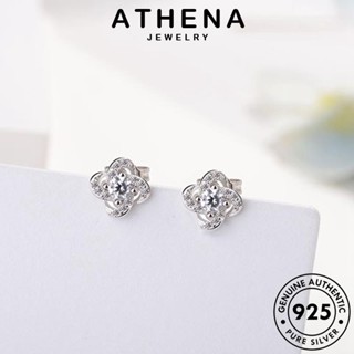 ATHENA JEWELRY ต้นฉบับ หนีบ เครื่องประดับ เครื่องประดับ เงิน ตุ้มหู มอยส์ซาไนท์ไดมอนด์ แท้ แฟชั่น เกาหลี 925 ผู้หญิง โคลเวอร์สี่ใบ ต่างหู Silver ห่วง E600