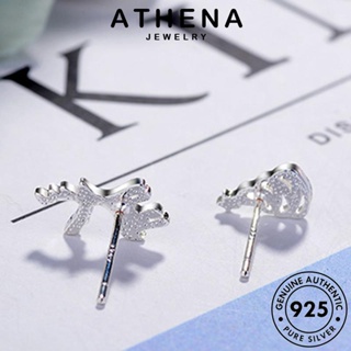 ATHENA JEWELRY กวางคริสต์มาส หนีบ ผู้หญิง ห่วง เครื่องประดับ แฟชั่น เครื่องประดับ ต้นฉบับ 925 มอยส์ซาไนท์ไดมอนด์ ตุ้มหู เงิน แท้ เกาหลี Silver ต่างหู E829