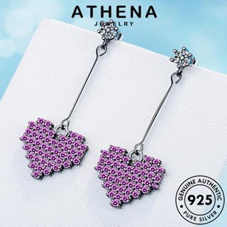 ATHENA JEWELRY แท้ เครื่องประดับ 925 เงิน แฟชั่น ผู้หญิง รัก เกาหลี ห่วง พลอยสีม่วง ต้นฉบับ เครื่องประดับ Silver หนีบ ต่างหู ตุ้มหู E843