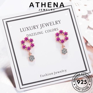 ATHENA JEWELRY ตุ้มหู เครื่องประดับ เกาหลี เงิน กลวงหกเหลี่ยม Silver แฟชั่น ต้นฉบับ ห่วง เครื่องประดับ ผู้หญิง พิ้งค์ไดมอนด์คริสตัลโกลด์ 925 แท้ ต่างหู หนีบ E802