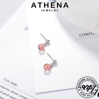 ATHENA JEWELRY ลูกปัดกลม เครื่องประดับ หนีบ ผู้หญิง แฟชั่น เครื่องประดับ แท้ คริสตัลเพชรสีชมพู ต้นฉบับ เกาหลี เงิน ต่างหู ตุ้มหู Silver ห่วง 925 E804