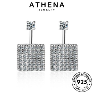 ATHENA JEWELRY โกลด์ 925 สี่เหลี่ยม หนีบ เงิน แฟชั่น ผู้หญิง เกาหลี Silver เครื่องประดับ ไดมอนด์ ห่วง ต่างหู มอยส์ซาไนท์ ต้นฉบับ แท้ ตุ้มหู เครื่องประดับ E878