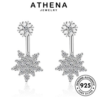 ATHENA JEWELRY แท้ ห่วง ไดมอนด์ แฟชั่น โกลด์ ต้นฉบับ หนีบ ผู้หญิง เกล็ดหิมะ Silver เกาหลี ตุ้มหู มอยส์ซาไนท์ เงิน เครื่องประดับ ต่างหู เครื่องประดับ 925 E933