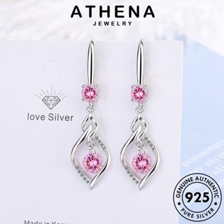 ATHENA JEWELRY ต่างหู ต้นฉบับ เครื่องประดับ ห่วง แฟชั่น ผู้หญิง ตุ้มหู 925 เครื่องประดับ หนีบ แท้ เกาหลี คริสตัลเพชรสีชมพู เงิน Silver กลวงออก E1125