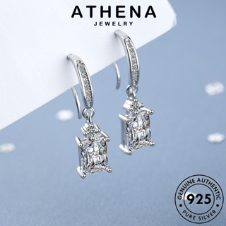 ATHENA JEWELRY ผู้หญิง เครื่องประดับ Silver ต่างหู หนีบ แท้ เกาหลี 925 แฟชั่น ตุ้มหู เพชรสี่เหลี่ยม เงิน เครื่องประดับ ต้นฉบับ ห่วง มอยส์ซาไนท์ไดมอนด์ E1130