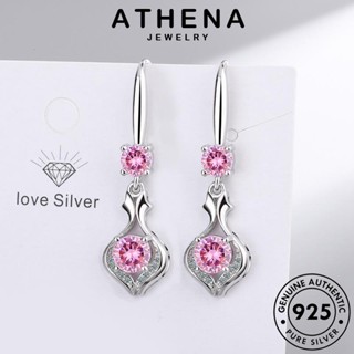 ATHENA JEWELRY เกาหลี ต่างหู ตุ้มหู 925 แฟชั่น ห่วง เครื่องประดับ Silver แท้ กลม หนีบ ผู้หญิง เครื่องประดับ ต้นฉบับ คริสตัลเพชรสีชมพู เงิน E1192