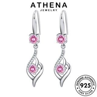 ATHENA JEWELRY 925 ต่างหู แฟชั่น ผู้หญิง แท้ หนีบ เงิน ต้นฉบับ Silver เกาหลี กลม ห่วง คริสตัลเพชรสีชมพู เครื่องประดับ ตุ้มหู เครื่องประดับ E1186