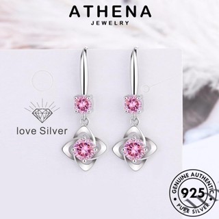 ATHENA JEWELRY เครื่องประดับ เกาหลี Silver ต่างหู ห่วง หนีบ แท้ ต้นฉบับ ตุ้มหู ผู้หญิง แฟชั่น โคลเวอร์สี่ใบ เครื่องประดับ คริสตัลเพชรสีชมพู 925 เงิน E1190