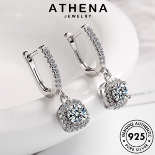 ATHENA JEWELRY สี่เหลี่ยม ผู้หญิง เกาหลี หนีบ ต่างหู แฟชั่น เครื่องประดับ เงิน Silver ห่วง ตุ้มหู 925 มอยส์ซาไนท์ไดมอนด์ เครื่องประดับ แท้ ต้นฉบับ E1254