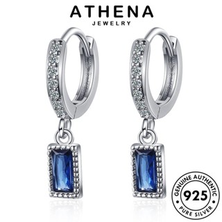 ATHENA JEWELRY หนีบ Silver ต้นฉบับ ตุ้มหู ผู้หญิง เครื่องประดับ เกาหลี เครื่องประดับ ต่างหู คอลัมน์สี่เหลี่ยม ห่วง 925 เงิน แฟชั่น แท้ ไพลิน E1278