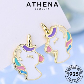 ATHENA JEWELRY 925 เงิน เครื่องประดับ แฟชั่น แท้ หนีบ เกาหลี ผู้หญิง ตุ้มหู ห่วง ต่างหู เครื่องประดับ ทอง ต้นฉบับ Silver ยูนิคอร์น E1296