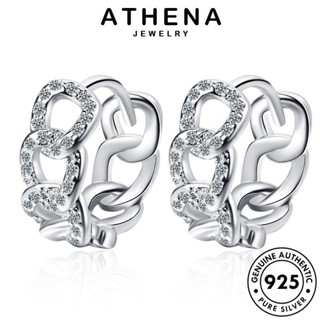 ATHENA JEWELRY ห่วง 925 ตุ้มหู แฟชั่น ผู้หญิง เครื่องประดับ เงิน กลวงออก หนีบ เกาหลี ไดมอนด์ โกลด์ มอยส์ซาไนท์ Silver ต่างหู แท้ ต้นฉบับ เครื่องประดับ E1308