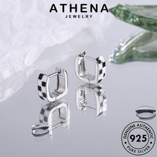 ATHENA JEWELRY เงิน แฟชั่น เครื่องประดับ เครื่องประดับ ต่างหู ผู้หญิง เกาหลี ตุ้มหู หนีบ ต้นฉบับ 925 แท้ Silver ห่วง ตารางขาวดำ E1322