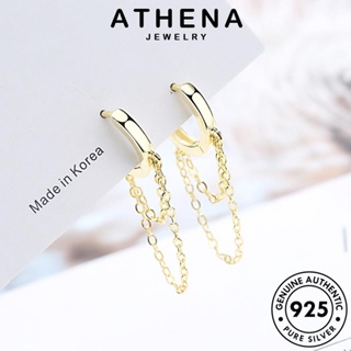 ATHENA JEWELRY ต่างหู เกาหลี แท้ เงิน 925 ผู้หญิง ทอง เครื่องประดับ เครื่องประดับ ห่วง หนีบ ห่วงโซ่คู่ Silver ตุ้มหู ต้นฉบับ แฟชั่น E1354