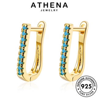 ATHENA JEWELRY ตุ้มหู ต้นฉบับ เครื่องประดับ แฟชั่น เงิน ห่วง เครื่องประดับ 925 Silver หนีบ เกาหลี ต่างหู แท้ อความารีนโกลด์ วงรี ผู้หญิง E1408