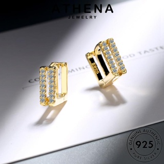 ATHENA JEWELRY ไดมอนด์ ต่างหู ตุ้มหู เกาหลี แท้ Silver ต้นฉบับ โกลด์ ห่วง เครื่องประดับ หนีบ แฟชั่น ผู้หญิง เงิน มอยส์ซาไนท์ เครื่องประดับ สี่เหลี่ยม 925 E1450