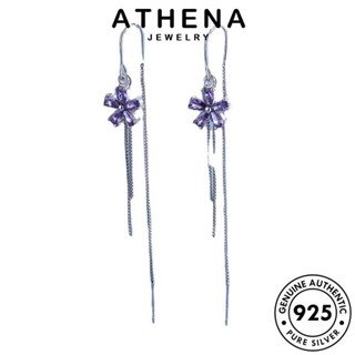 ATHENA JEWELRY ดอกไม้ ต่างหู เงิน พลอยสีม่วง ผู้หญิง เครื่องประดับ ตุ้มหู เครื่องประดับ เกาหลี 925 Silver แฟชั่น แท้ ต้นฉบับ ห่วง หนีบ E1536