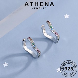 ATHENA JEWELRY เกาหลี ต้นฉบับ แท้ เครื่องประดับ หนีบ ตุ้มหู เครื่องประดับ แฟชั่น 925 รูปทรงตัวซี ห่วง Silver ผู้หญิง ต่างหู เงิน อความารีน E1704