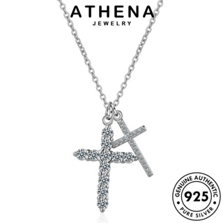 ATHENA JEWELRY มอยส์ซาไนท์ไดมอนด์ เงิน จี้ เครื่องประดับ เกาหลี แฟชั่น เครื่องประดับ ข้ามความคิดสร้างสรรค์ 925 แท้ สร้อยคอ Silver ต้นฉบับ ผู้หญิง N68