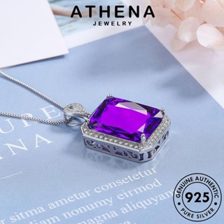 ATHENA JEWELRY แท้ ผู้หญิง สร้อยคอ เงิน เครื่องประดับ เกาหลี จี้สี่เหลี่ยม Silver ต้นฉบับ พลอยสีม่วง เครื่องประดับ แฟชั่น 925 จี้ N117