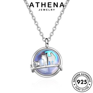 ATHENA JEWELRY เกาหลี สร้อยคอ ต้นฉบับ มูนสโตน แฟชั่น 925 เครื่องประดับ จี้ เครื่องประดับ แมวที่เรียบง่าย Silver แท้ ผู้หญิง เงิน N121