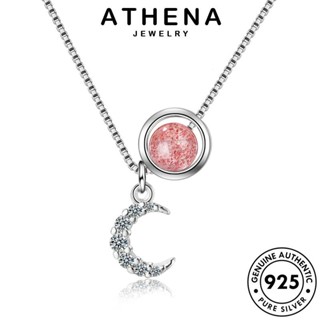 ATHENA JEWELRY สร้อยคอ เครื่องประดับ ต้นฉบับ เกาหลี 925 แฟชั่น แท้ เงิน คริสตัลเพชรสีชมพู พระจันทร์แสนหวาน จี้ Silver ผู้หญิง เครื่องประดับ N203