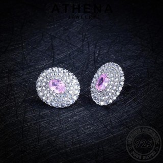 ATHENA JEWELRY หนีบ 925 ต้นฉบับ เกาหลี เงิน ตุ้มหู แท้ แฟชั่น เครื่องประดับ ต่างหู เครื่องประดับ คริสตัลเพชรสีชมพู ผู้หญิง วงรี Silver ห่วง E1320