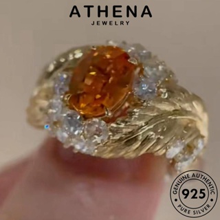 ATHENA JEWELRY ผู้หญิง เงิน เกาหลี เครื่องประดับ แฟชั่น ขนนก เครื่องประดับ แท้ ต้นฉบับ 925 แหวน Silver ซิทริน R2594