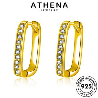 ATHENA JEWELRY ผู้หญิง 925 Silver เกาหลี แท้ โกลด์ เครื่องประดับ ตุ้มหู เงิน หนีบ เครื่องประดับ ต้นฉบับ มอยส์ซาไนท์ สี่เหลี่ยมผืนผ้า ไดมอนด์ ต่างหู ห่วง แฟชั่น E735