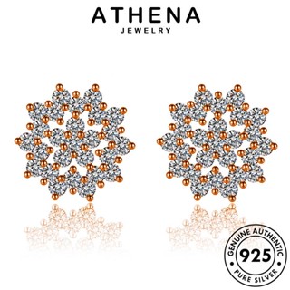 ATHENA JEWELRY 925 มอยส์ซาไนท์ แท้ ผู้หญิง แฟชั่น ไดมอนด์ เงิน เครื่องประดับ โกลด์ ห่วง ตุ้มหู เกล็ดหิมะ หนีบ ต่างหู เครื่องประดับ Silver ต้นฉบับ เกาหลี E738