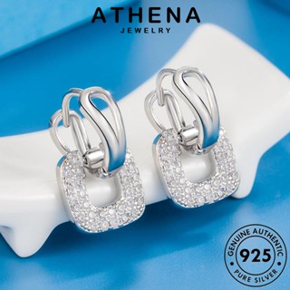 ATHENA JEWELRY แฟชั่น ผู้หญิง ต่างหู เครื่องประดับ ตุ้มหู Silver แท้ หนีบ เครื่องประดับ มอยส์ซาไนท์ เงิน 925 ต้นฉบับ ไดมอนด์ สี่เหลี่ยม ห่วง โกลด์ เกาหลี E714