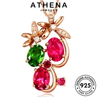 ATHENA JEWELRY 925 ต้นฉบับ เกาหลี เครื่องประดับ สร้อยคอ จี้ ดอกไม้ที่สร้างสรรค์ แท้ เงิน แฟชั่น เครื่องประดับ Silver ผู้หญิง ทองทับทิม N1123