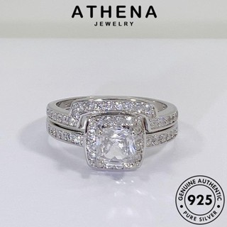 ATHENA JEWELRY เครื่องประดับ แหวน 925 ต้นฉบับ คู่รัก เงิน มอยส์ซาไนท์ไดมอนด์ สี่เหลี่ยม เครื่องประดับ แฟชั่น Silver เกาหลี แท้ R1777