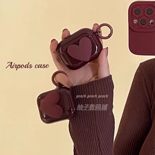 เคสหูฟังบลูทูธไร้สาย ลายหัวใจ สีไวน์แดง สําหรับ Airpods 1 2