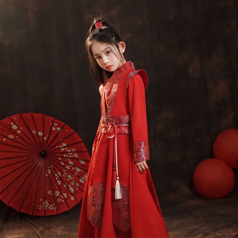 Hua hua Huai mulan hanfu เด็กที่มีการปรับศีรษะโบราณ hua mulan เด็กยาวขนแกะดอกไม้木兰汉服 เด็กสาว中国风 气古风 หญิง木兰เด็ก长裙子.