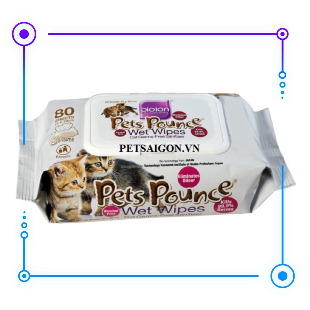 PETS POUNTCE Bioion ผ้าเช็ดทําความสะอาดแบบเปียก แอนตี้แบคทีเรีย 80 ชิ้น