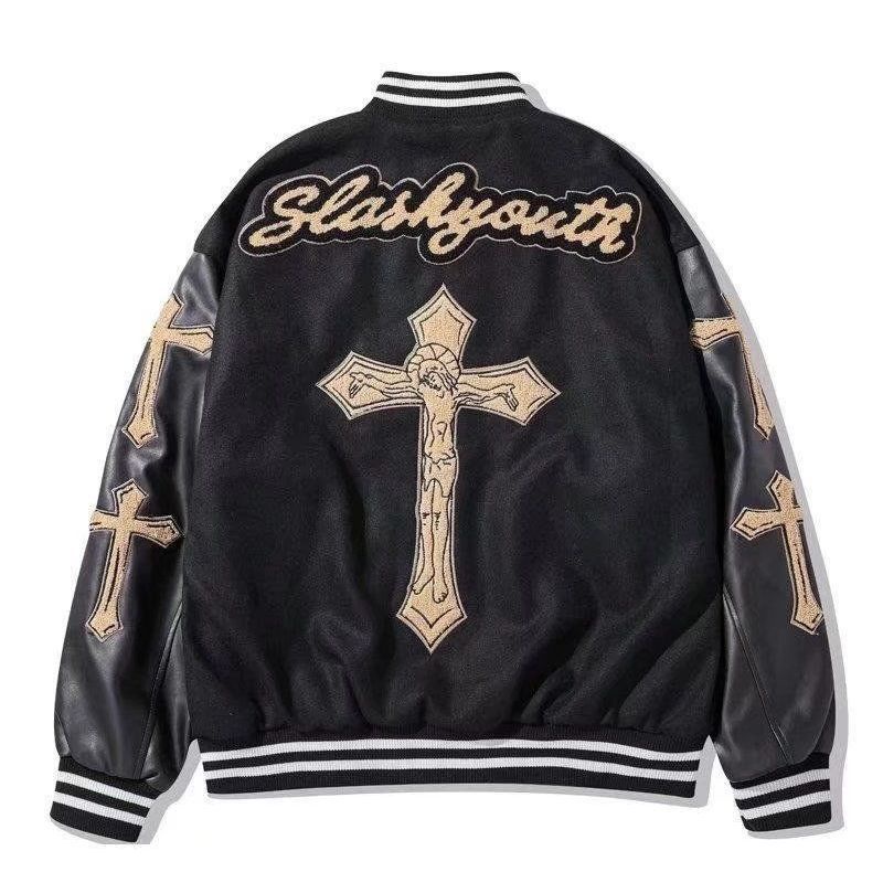 เสื้อแจ็กเก็ตเบสบอล ผ้าวูล ปักลาย สไตล์สตรีทอเมริกัน ย้อนยุค ทรงหลวม สําหรับผู้ชาย